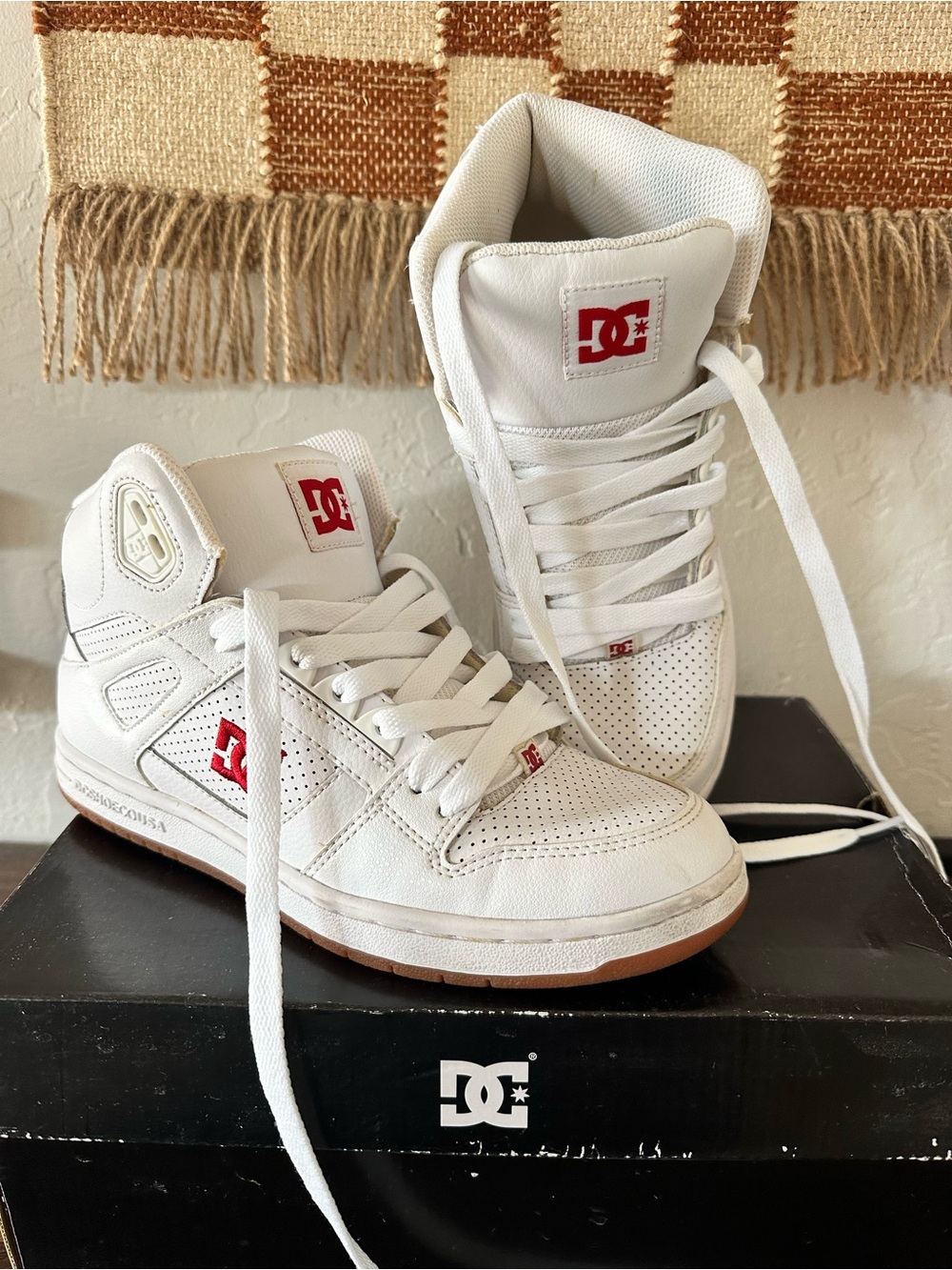 DC Women's White High-Top Sneakers with Red Logo